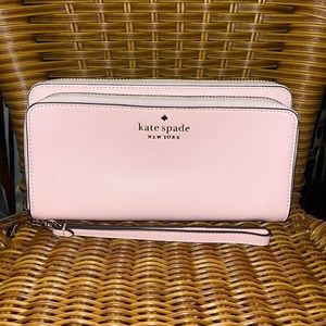 ♠️kate spade Staci Saffiano Leather Large Carryall Wristlet Wallet, Pink NWT